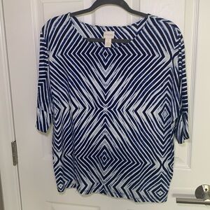 Chico's Blue and White Geometric Top size large